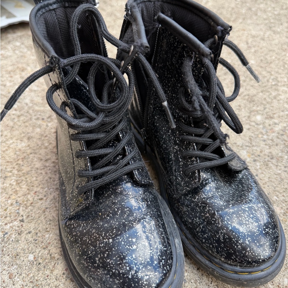 Dr. Martens Kids Black Glitter Combat Boots